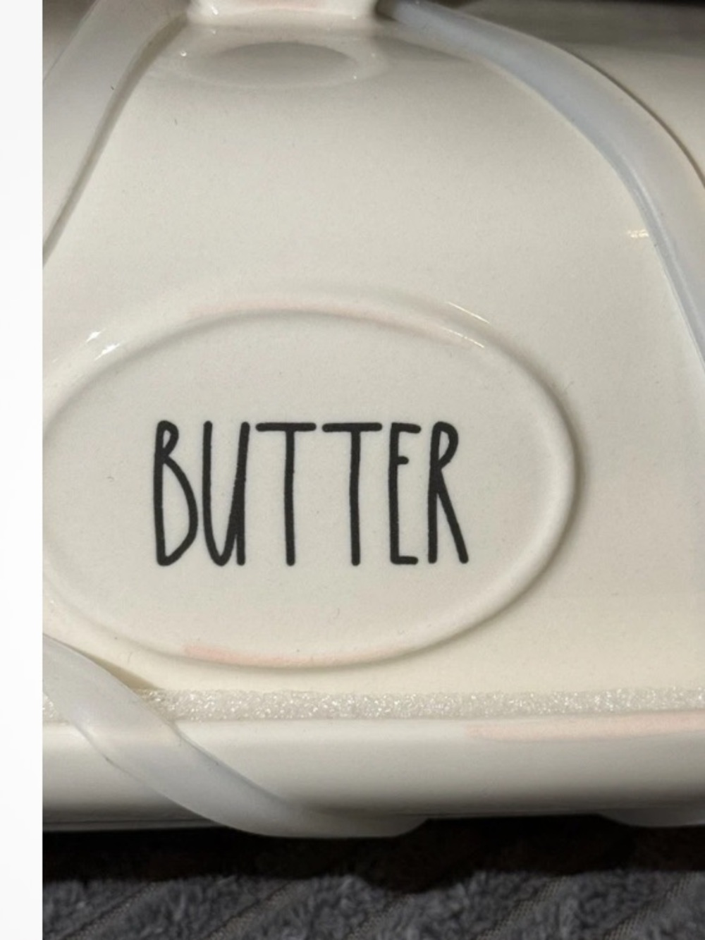 Rae Dunn Cream Ceramic Butter Dish with Black Lettering